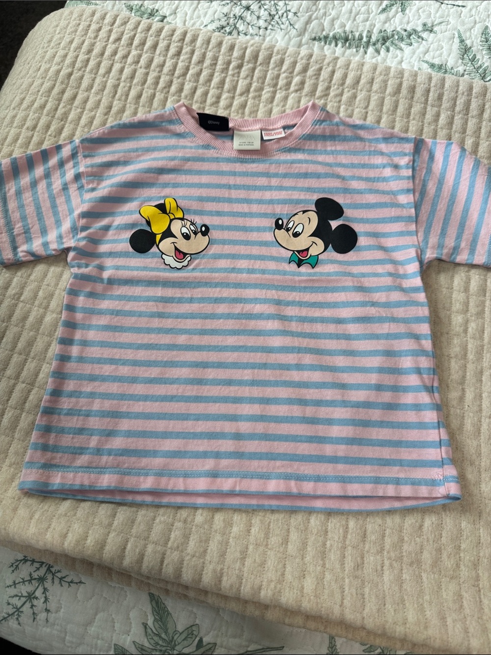Disney Pink & Blue Striped Mickey and Minnie Short Sleeve Tee